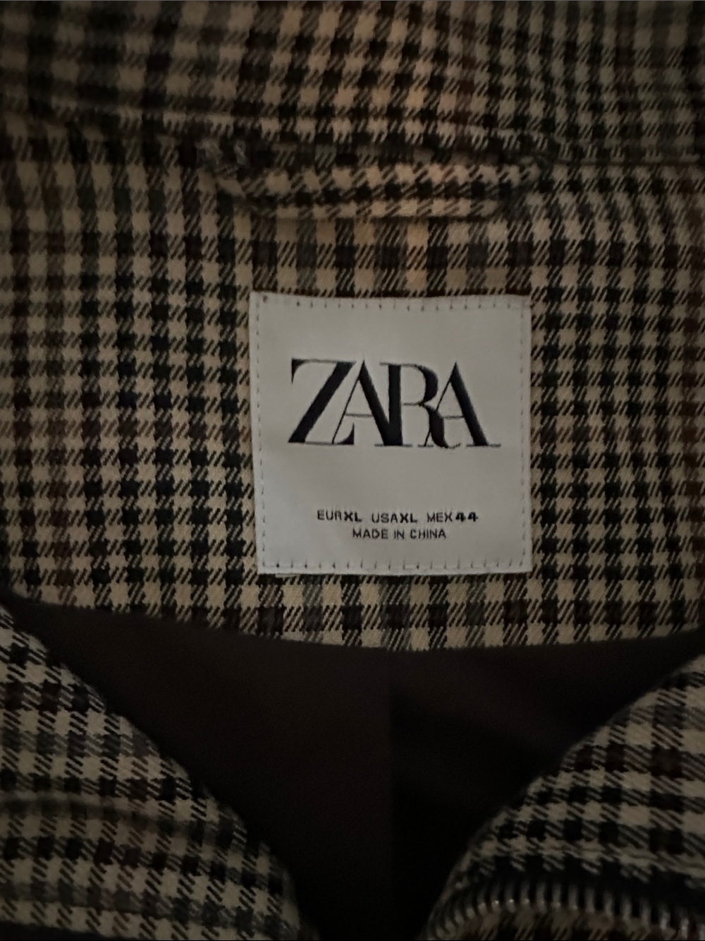 ZARA Black, Brown and White Gingham Zip Bomber Jacket xl - Picture 2 of 3
